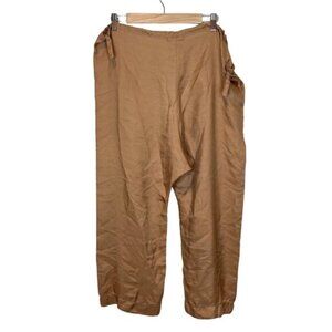 100% Silk Pants L Boho Tan Sula Wide Leg Lightweight Cropped Pullon Size Large